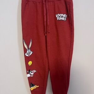 Looney Tunes Graphic Jogger Sweatpants Bugs Bunny Tweety Maroon medium classic